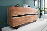 Bahut moderne de couleur naturel et noir en bois massif et en métal