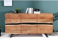 Bahut moderne de couleur naturel et noir en bois massif et en métal