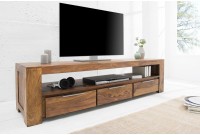 Meuble tv moderne 170cm design en bois massif sheesham avec rangement coloris naturel