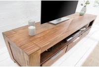 Meuble tv moderne 170cm design en bois massif sheesham  avec rangement coloris naturel