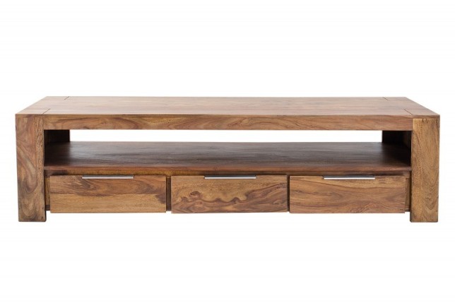 Meuble tv moderne 170cm design en bois massif avec rangement coloris naturel