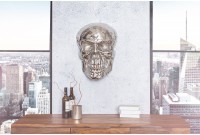 Sculpture murale design crâne humain en aluminium coloris argenté