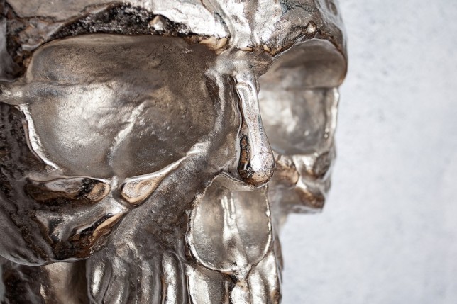 Sculpture murale design crâne humain en aluminium coloris argenté