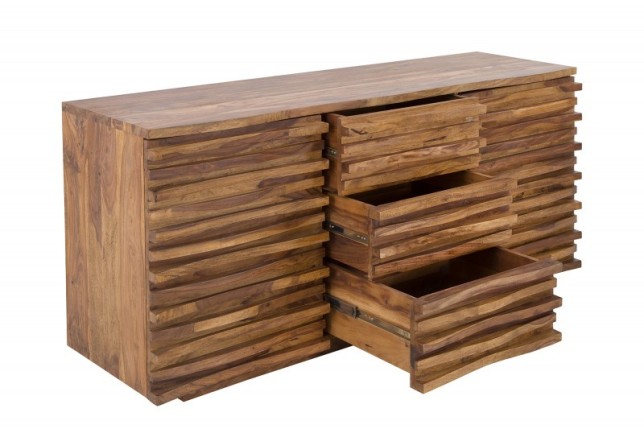 Buffet en Bois Massif RELIEF – 160 cm – Finition Pierre en Sheesham Marron