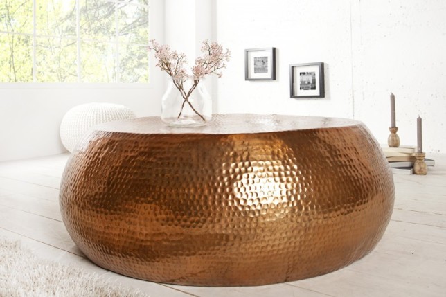 Table basse 80 cm ronde en aluminium coloris cuivre