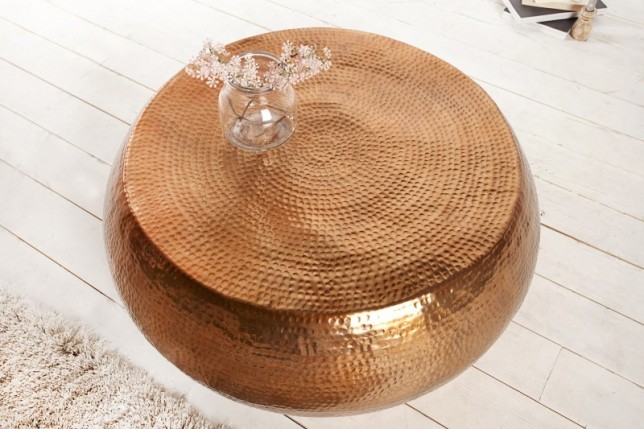 Table basse 80 cm ronde en aluminium coloris cuivre