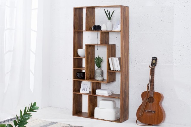 étagère contemporaine de 180 cm coloris naturel en bois massif sheesham