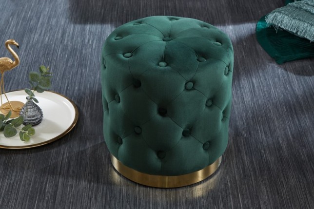 tabouret design baroque capitonné coloris vert foncé et doré