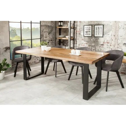Table à manger 180cm coloris naturel et noir en bois massif et fer
