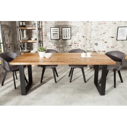Table à manger 180cm coloris naturel et noir en bois massif et fer 2