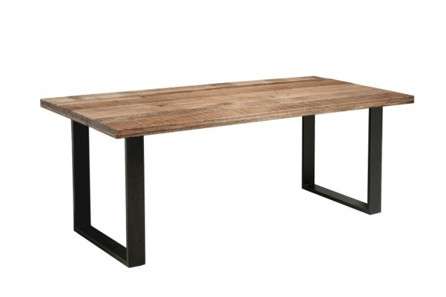 Table à manger 180cm coloris naturel et noir en bois massif et fer
