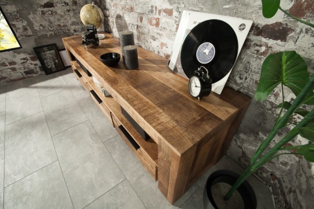 Meuble TV design industriel 170 cm en bois massif