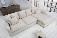 Grand canapé d'angle 255cm en lin naturel style campagnard