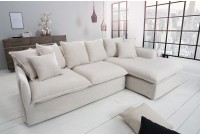 Grand canapé d'angle 255cm en lin naturel style campagnard