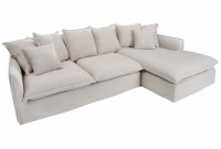 Grand canapé d'angle 255cm en lin naturel style campagnard