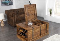 Table basse en bois massif 100cm barre de maison finition pierre