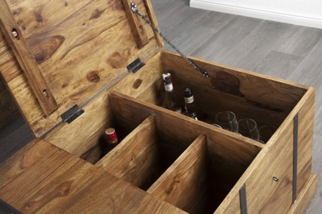 Table basse en bois massif 100cm barre de maison finition pierre