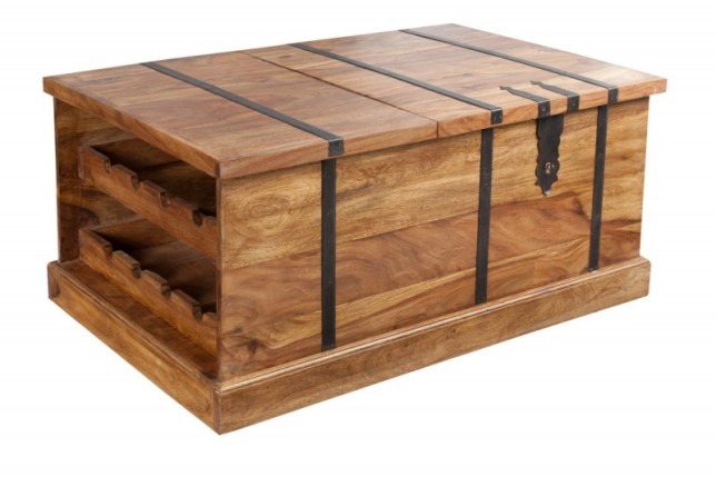 Table basse en bois massif 100cm barre de maison finition pierre