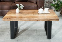 Table basse design industriel en bois massif et métal coloris naturel et noir