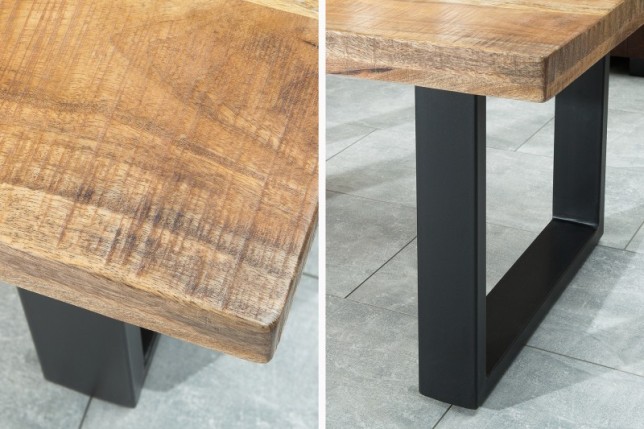 Table basse design industriel en bois massif et métal coloris naturel et noir
