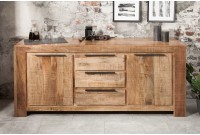 Bahut design industriel de couleur naturelle en bois massif à 2 portes et 3 tiroirs