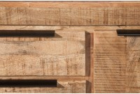 Bahut design industriel de couleur naturelle en bois massif à 2 portes et 3 tiroirs