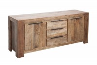 Bahut design industriel de couleur naturelle en bois massif à 2 portes et 3 tiroirs