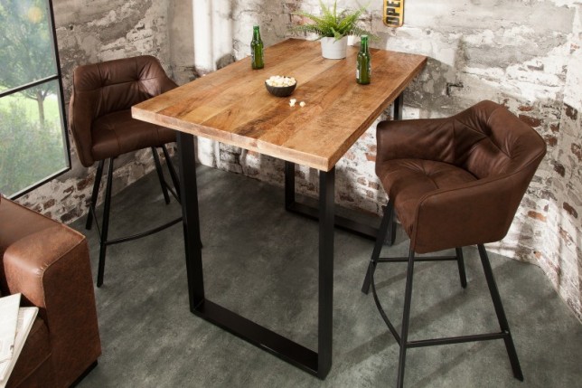 Table de bar design industriel coloris naturel et noir en bois massif et métal bois massif