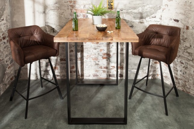 Table de bar design industriel coloris naturel et noir en bois massif et métal bois massif