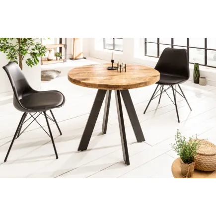 Table à manger haute de style industriel coloris naturel en bois massif et métal