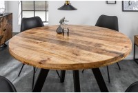 Table à manger design rond de 120 cm coloris naturel et noir en bois massif et métal