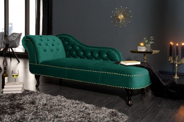 Méridienne design Chesterfield capitonné en simili cuir vert émeraude
