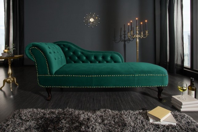 Méridienne design Chesterfield capitonné en simili cuir vert émeraude