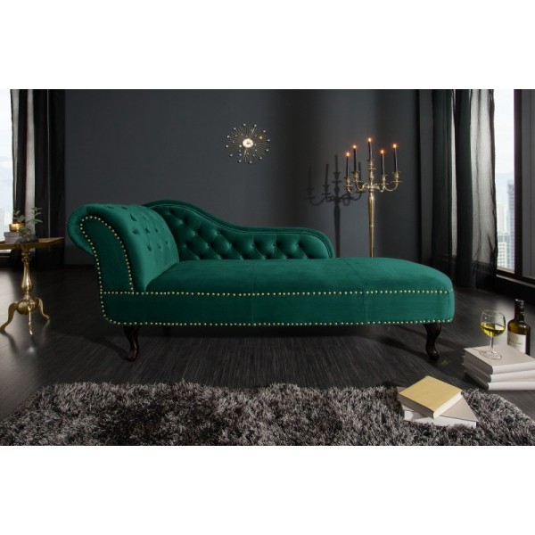 Méridienne design Chesterfield capitonné en simili cuir vert émeraude