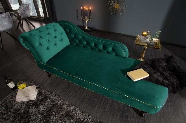 Méridienne design Chesterfield capitonné en simili cuir vert émeraude