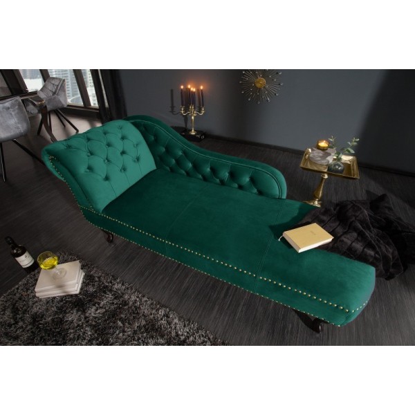 Méridienne design Chesterfield capitonné en simili cuir vert émeraude