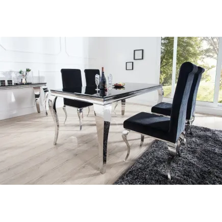 Table de salle à manger 180cm, design baroque en noir et argent