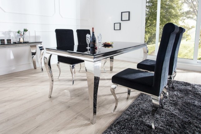 Table de salle à manger 180cm, design baroque en noir et argent