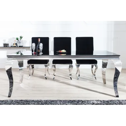 Table de salle à manger 180cm, design baroque en noir et argent 2