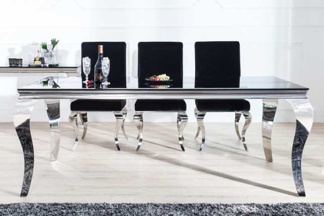 Table de salle à manger 180cm, design baroque en noir et argent