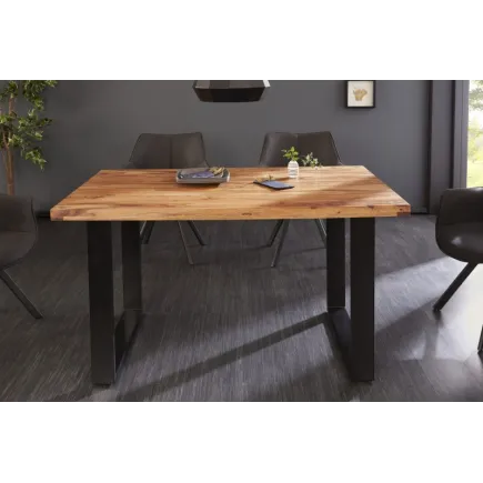 Table à manger de120cm en bois massif coloris naturel 2