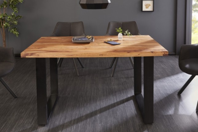 Table à manger de120cm en bois massif coloris naturel