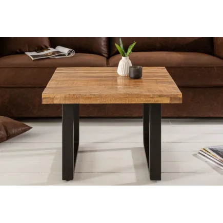Table basse carrée en bois massif Manguier  60cm coloris naturel 2