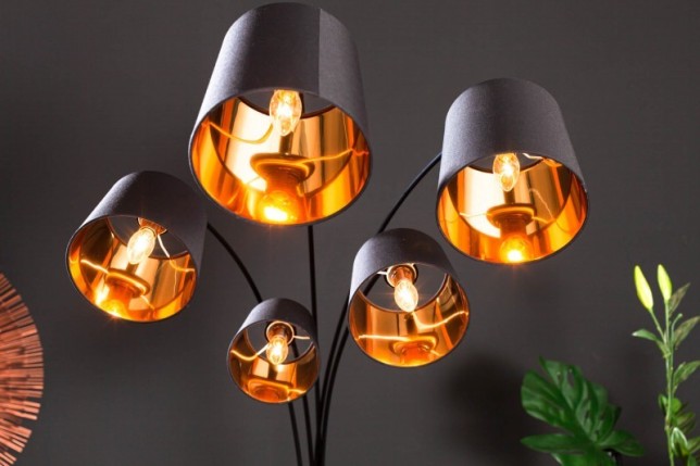 Lampadaire à 5 lampes design coloris doré et noir