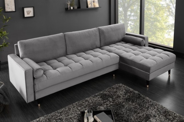 Canapé d'angle VELVET design capitonné coloris gris