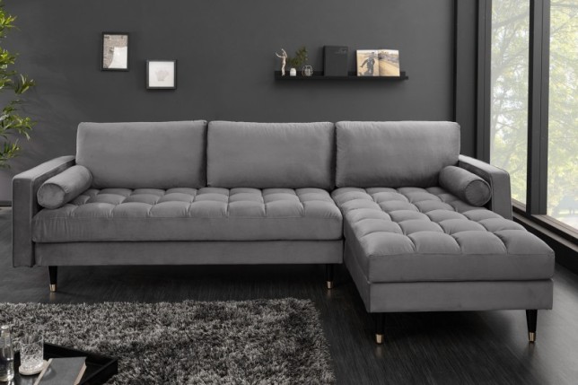 Canapé d'angle VELVET design capitonné coloris gris