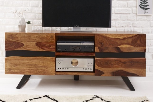 Meuble TV en bois massif  sheesham coloris naturel