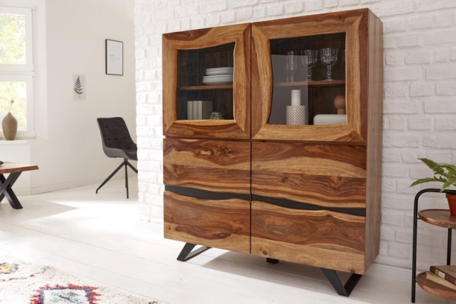Vitrine design en bois massif coloris naturel