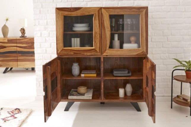 Vitrine design en bois massif coloris naturel