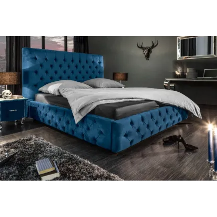 Lit 160 x 200 cm design baroque coloris bleu foncé